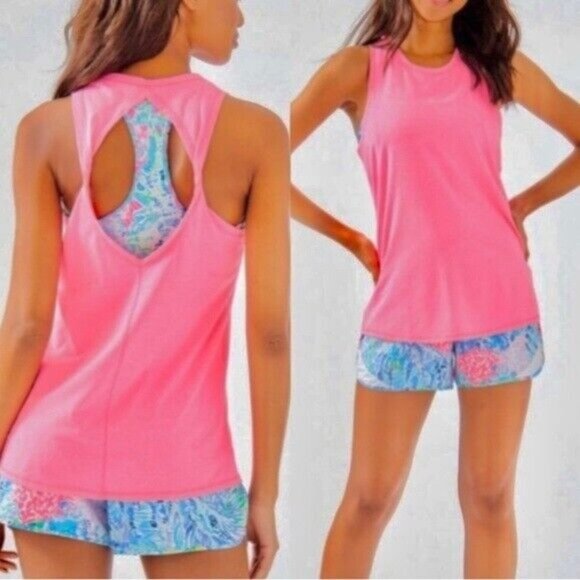 Lilly Pulitzer Size XXS Pink Tank Top Luxletic Workout Twisted Back Casual Beach - Picture 1 of 9